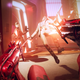 An image from Deahtloop depicting protagonist Colt use two automatic SMGs to shoot up two guards.